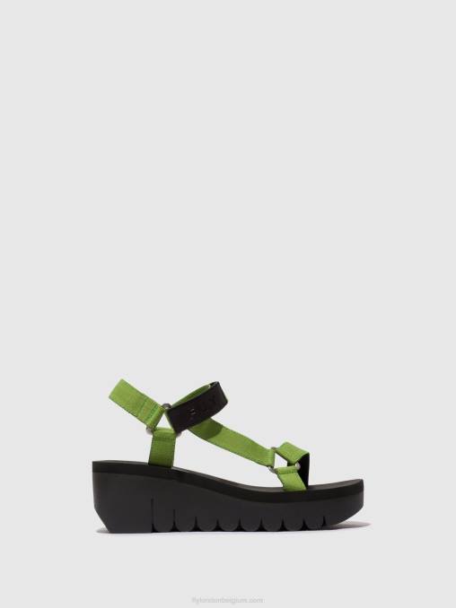 zwart/avocado (zwart Fly London vrouwen sandalen met klittenband yefa726 V2B0394