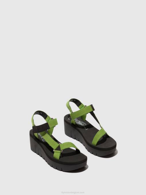 zwart/avocado (zwart Fly London vrouwen sandalen met klittenband yefa726 V2B0394