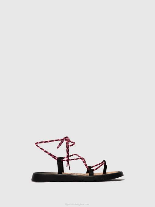 zwart (paars) Fly London vrouwen vetersandalen tace874 V2B0550