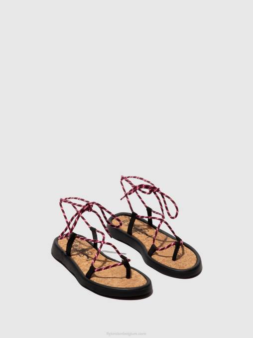 zwart (paars) Fly London vrouwen vetersandalen tace874 V2B0550