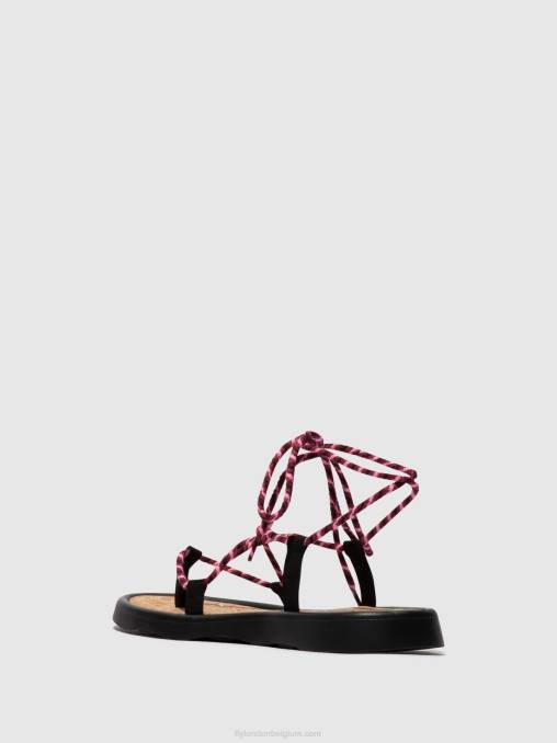 zwart (paars) Fly London vrouwen vetersandalen tace874 V2B0550