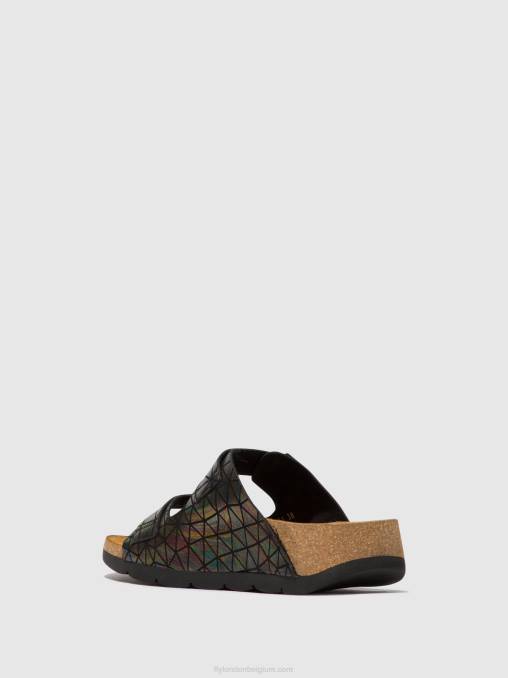 zwarte benzine Fly London vrouwen sandalen met gesp caja721 V2B0500