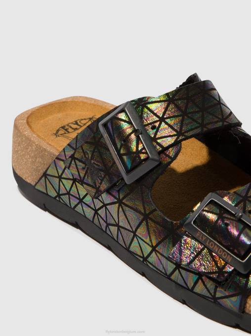 zwarte benzine Fly London vrouwen sandalen met gesp caja721 V2B0500