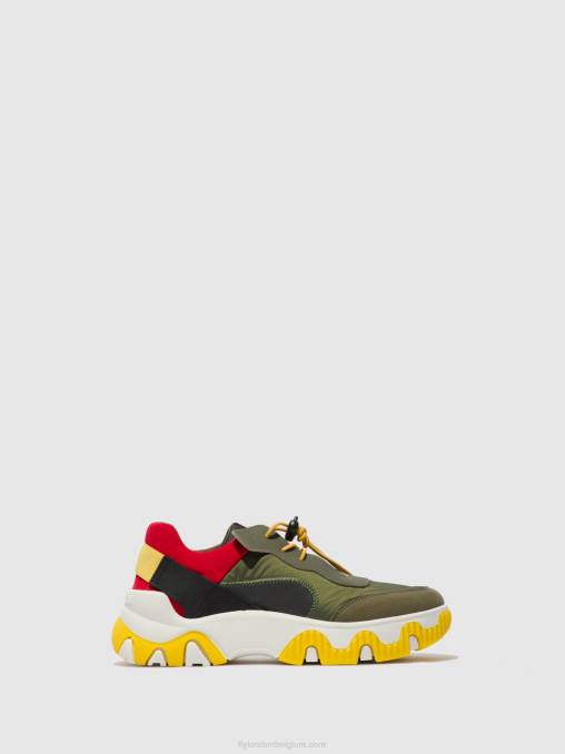 multi kaki/rood/geel Fly London vrouwen elastische sneakers fian634 V2B0763