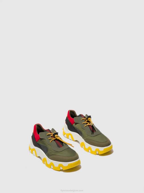 multi kaki/rood/geel Fly London vrouwen elastische sneakers fian634 V2B0763