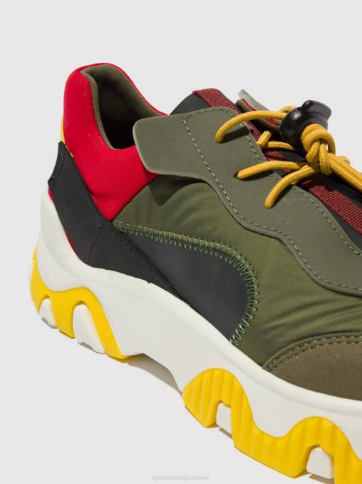 multi kaki/rood/geel Fly London vrouwen elastische sneakers fian634 V2B0763