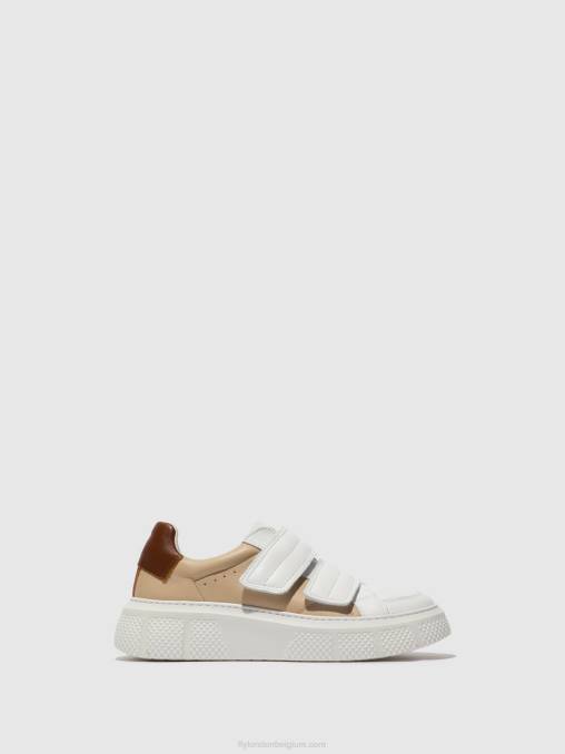 wit/beige/cognac Fly London vrouwen sneakers met klittenband edda513 V2B0751