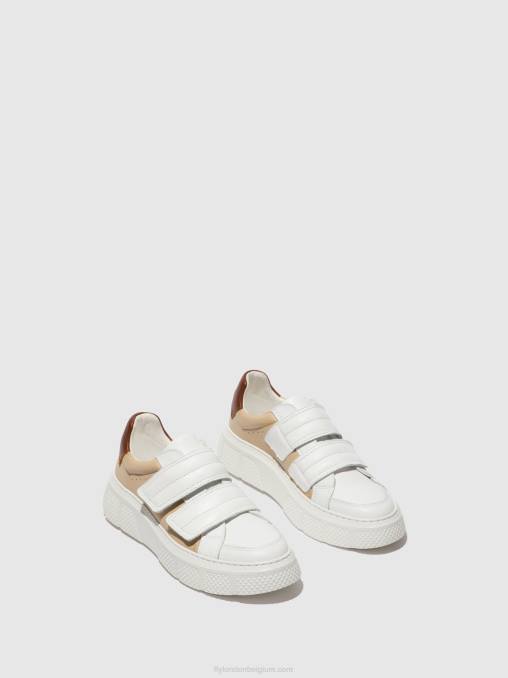 wit/beige/cognac Fly London vrouwen sneakers met klittenband edda513 V2B0751