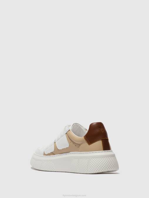 wit/beige/cognac Fly London vrouwen sneakers met klittenband edda513 V2B0751