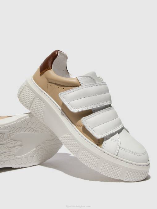 wit/beige/cognac Fly London vrouwen sneakers met klittenband edda513 V2B0751