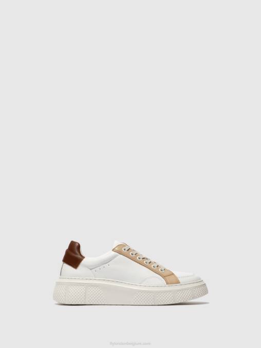 wit/beige/cognac Fly London vrouwen sneakers met veters emmy510 V2B0757