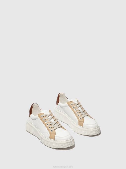 wit/beige/cognac Fly London vrouwen sneakers met veters emmy510 V2B0757