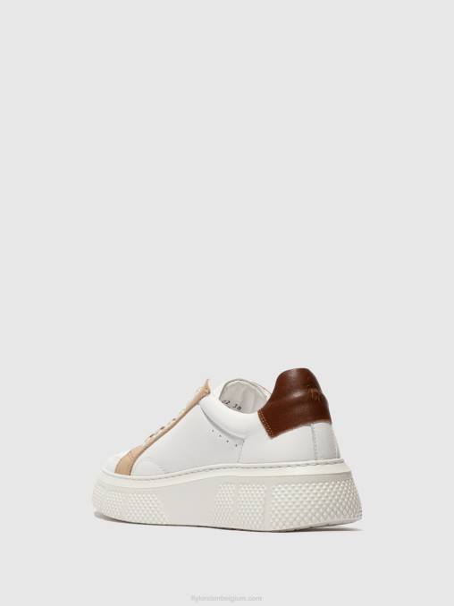wit/beige/cognac Fly London vrouwen sneakers met veters emmy510 V2B0757