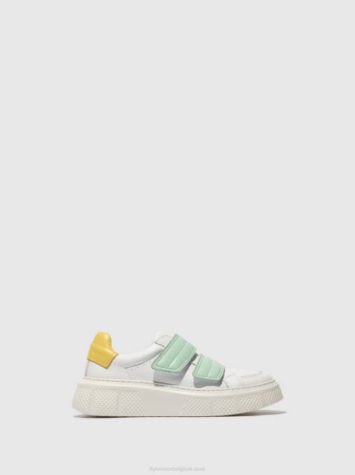 wit/mynt/geel Fly London vrouwen sneakers met klittenband edda513 V2B0755