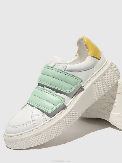 wit/mynt/geel Fly London vrouwen sneakers met klittenband edda513 V2B0755